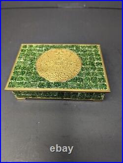 Vtg midcentury brass Mosaic glass tile Mexico cigarette box Aztec ashtray lot