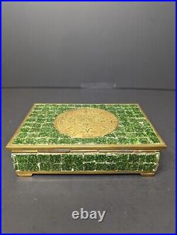 Vtg midcentury brass Mosaic glass tile Mexico cigarette box Aztec ashtray lot